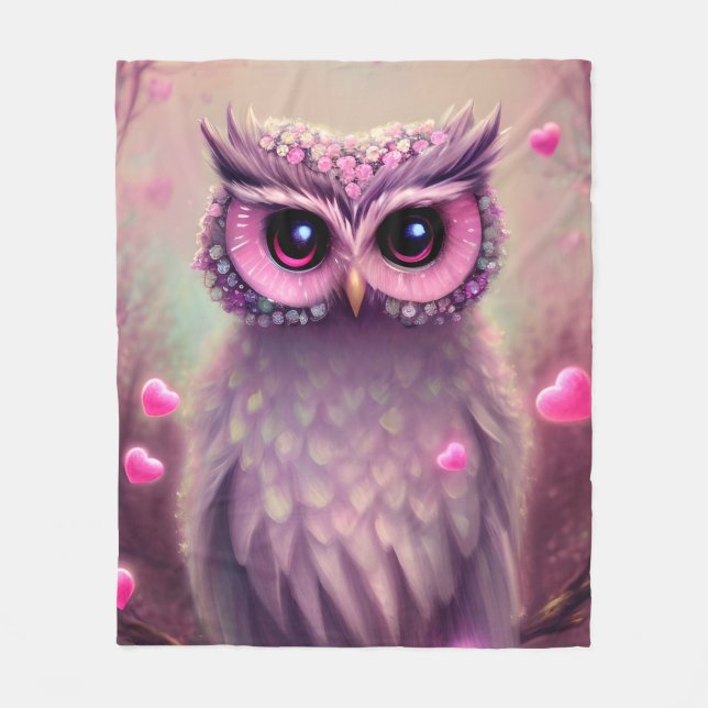 Cobertor De Velo Fantasy Pink Fluffy Kawaii Owl (Frente)