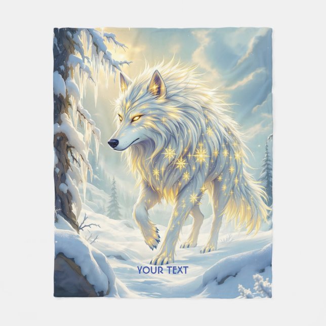 Cobertor De Velo Fantasy White Wolf Winter (Frente)