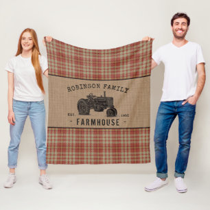 Cobertor De Velo Farmhouse Russo Trator Red Xadrez Burlap