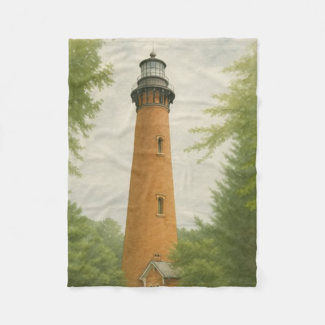 Cobertor De Velo Farol da Praia de Currituck em Aquarela (Frente)