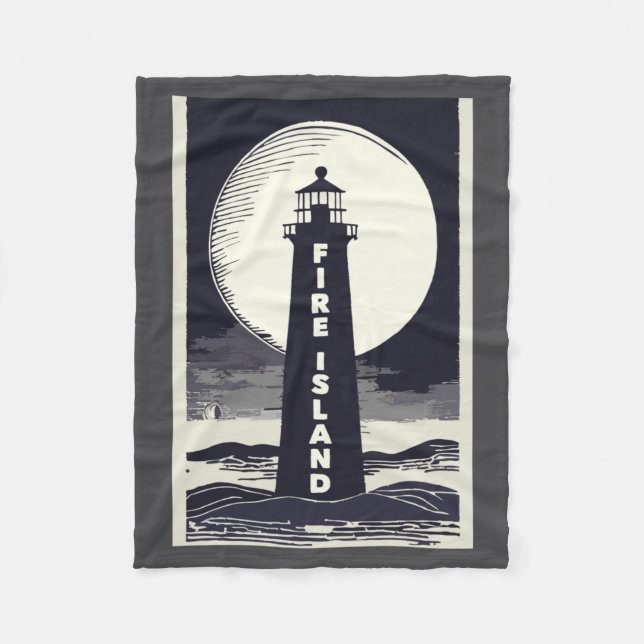 Cobertor De Velo Farol de Fire Island Nova York Lua (Frente)
