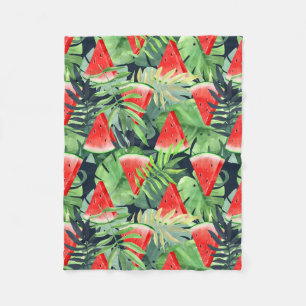 Cobertor De Velo Fatias de melancia com folhas tropicais