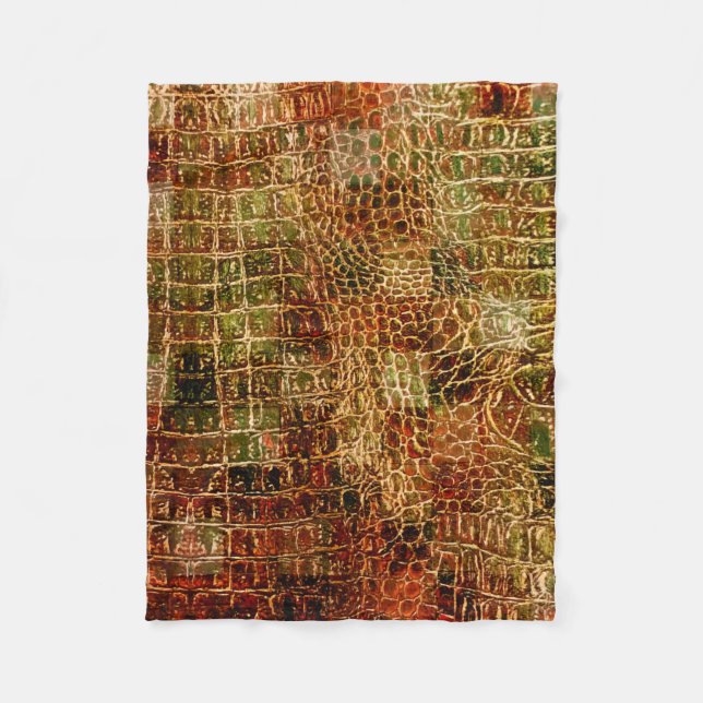 Cobertor De Velo Faux Alligator Animal Pele Couro Vermelho Castanho (Frente)