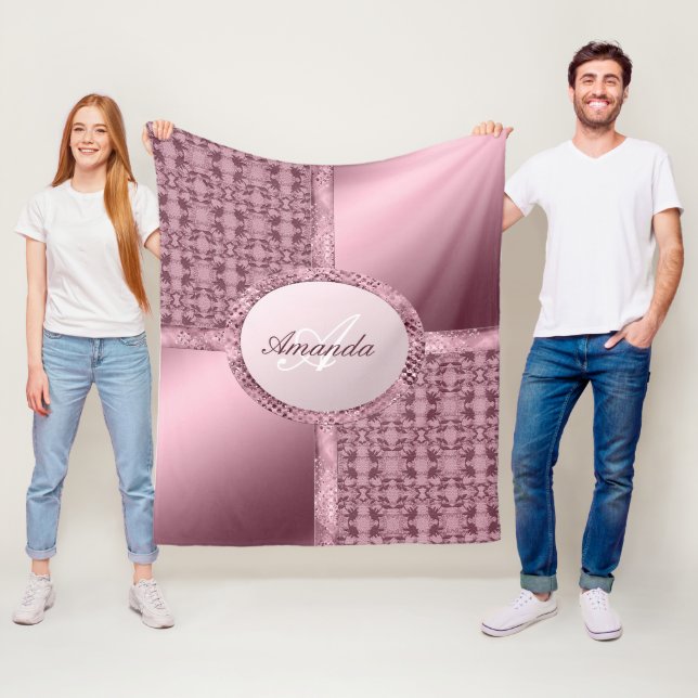 Cobertor De Velo Faux Lace Satin Jewels Pink Monograma (In Situ)