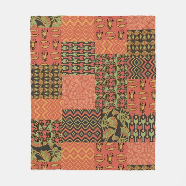 Cobertor De Velo Faux Patchwork do Egito Tribal Rusty Red (Frente)