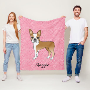 Cobertor De Velo Fawn Boston Terrier Dog Em Corações E Nome Rosa