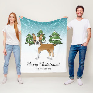 Cobertor De Velo Fawn E White Boston Terrier Em Uma Floresta De inv