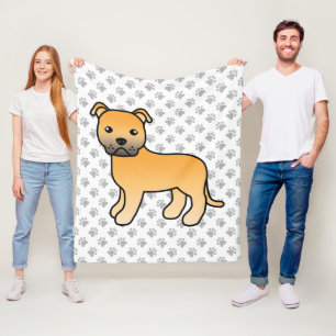 Cobertor De Velo Fawn English Staffie Cute Cartoon Dog & Paws