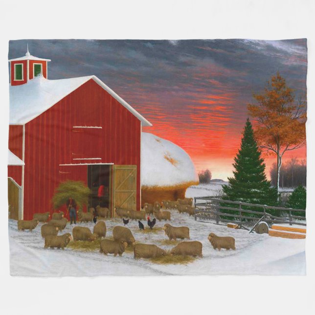 Cobertor De Velo Fazenda Life Barnyard no Winter Horatio Shaw 1885 (Frente (Horizontal))