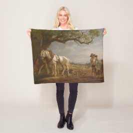 Cobertor De Velo Fazendeiros Descansados em Campo com Cavalos e Flo