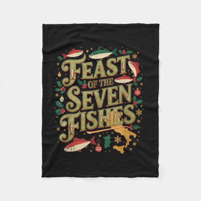 Cobertor De Velo Feast Of The Seven Fishes Festive Italian Holiday  (Frente)