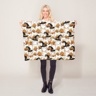 Cobertor De Velo Feiticeira de gato bonitinho segurando abóbora