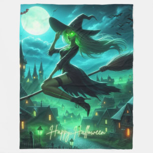 Cobertor De Velo Feiticeira de Halloween verde-Spooky