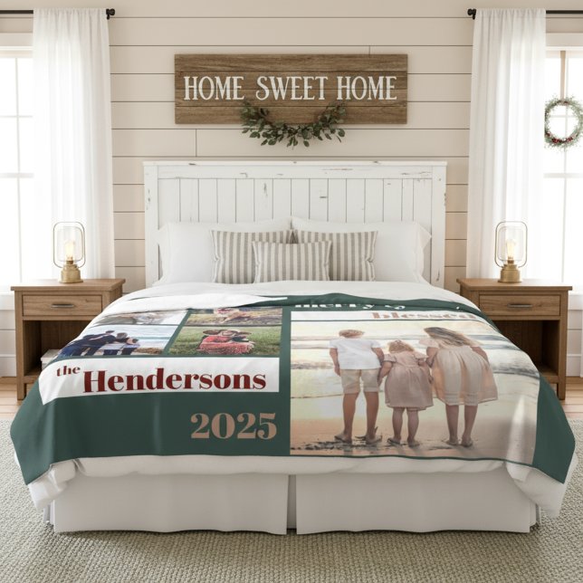 Cobertor De Velo Feliz Abençoada Foto de Natal da Família, Verde (Criador carregado)