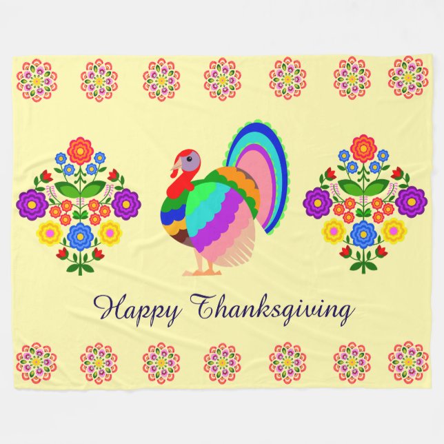 Cobertor De Velo Feliz Ação de Graças. Flores design poloneses. (Frente (Horizontal))