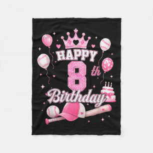 Cobertor De Velo Feliz Aniversário de 8 anos Menina 8 Anos Beisebol