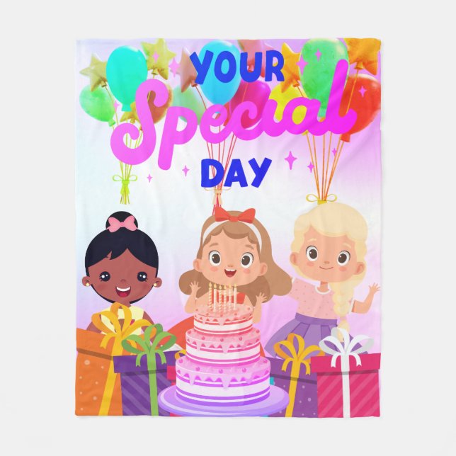 Cobertor De Velo Feliz aniversário Fleece Blanket (Frente)