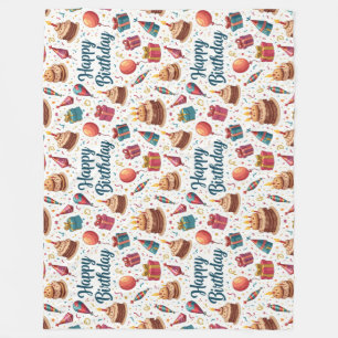 Cobertor De Velo Feliz Aniversário Fleece Blanket com Balões