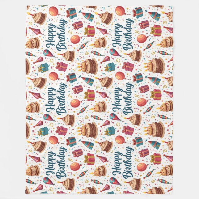 Cobertor De Velo Feliz Aniversário Fleece Blanket com Balões (Frente)