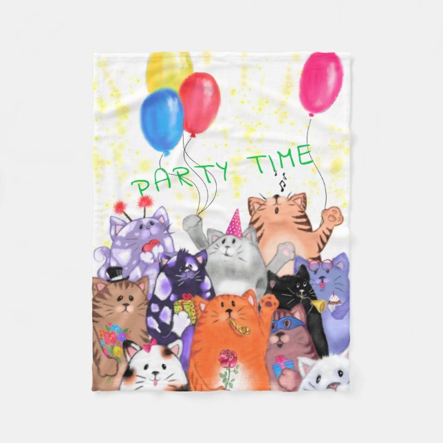 Cobertor De Velo Feliz Aniversário Gato Bebê Fleece Blanket (Frente)
