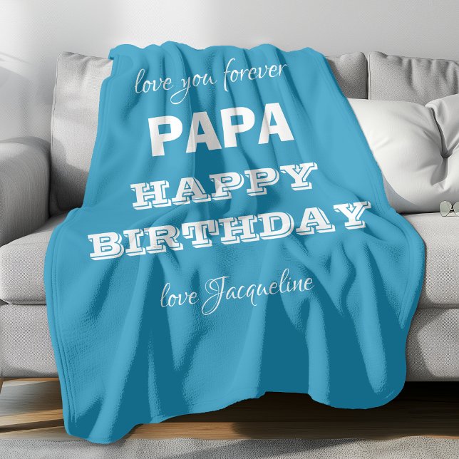 Cobertor De Velo Feliz Aniversário Papa Chic Nome de Script Azul Cl ('love you forever PAPA - Happy Birthday' with personalized name(s).)