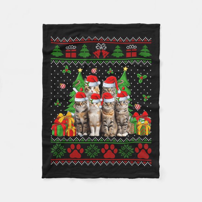 Cobertor De Velo Feliz Cats Papai Noel Árvore de Natal Feia Natal (Frente)