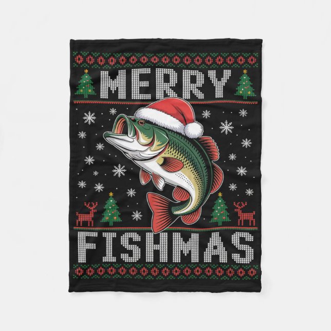 Cobertor De Velo Feliz de pesca Engraçado Natal (Frente)