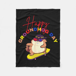Cobertor De Velo Feliz Dia do Groundhog Funny Groundhog Day Skatebo