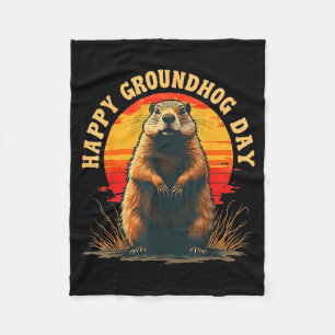 Cobertor De Velo Feliz Dia do Groundhog Vintage 2025 Esquilo Engraç