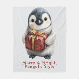 Cobertor De Velo Feliz e Pinguim Brilhante Natal