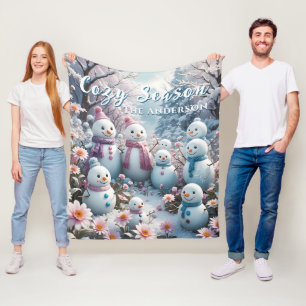 Cobertor De Velo Feliz Família Snowman Winter