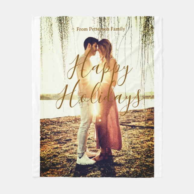 Cobertor De Velo Feliz feriado marrom adicionar casal nome da foto  (Frente)