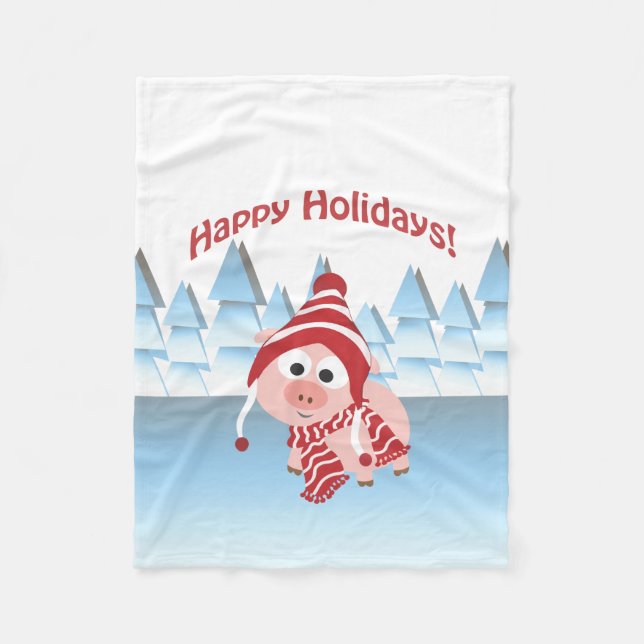 Cobertor De Velo Feliz Férias! Porco Inverno (Frente)