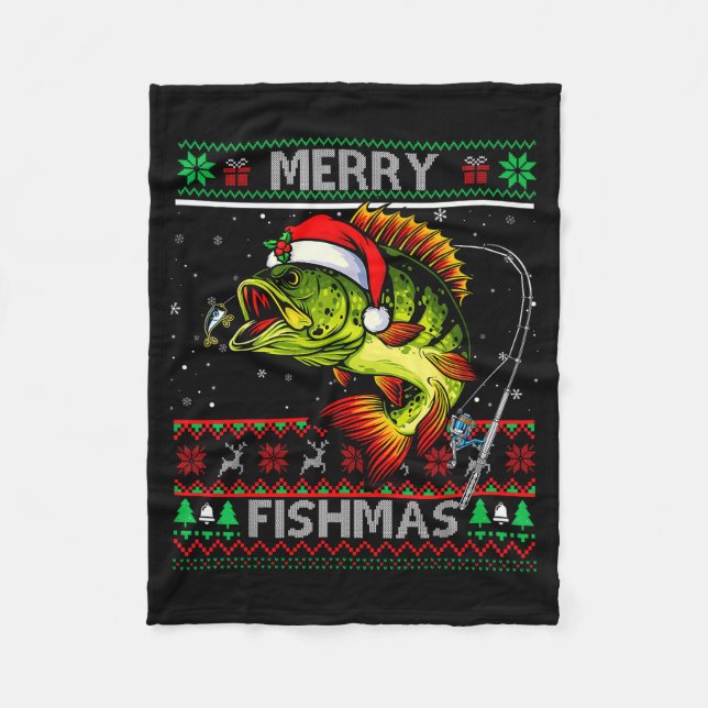 Cobertor De Velo Feliz Fishmas B Peixe Natal Feio Xmas  (Frente)