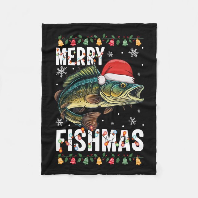 Cobertor De Velo Feliz Fishmas Engraçado Pesca Natal Pajama Fishe (Frente)