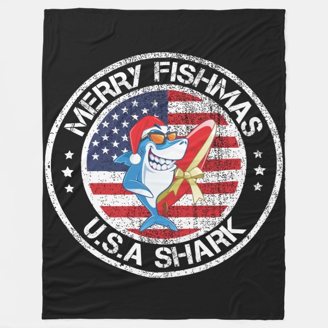 Cobertor De Velo Feliz Fishmas USA Flag Excelente White Shark (Frente)