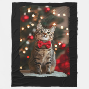 Cobertor De Velo Feliz gato cortado de Natal com luzes de árvore de