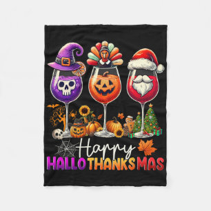 Cobertor De Velo Feliz Hallothanksmas Vinho Halloween Dia de Ação d