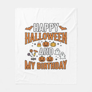 Cobertor De Velo Feliz Halloween E Meu Aniversário Design Vintage_1