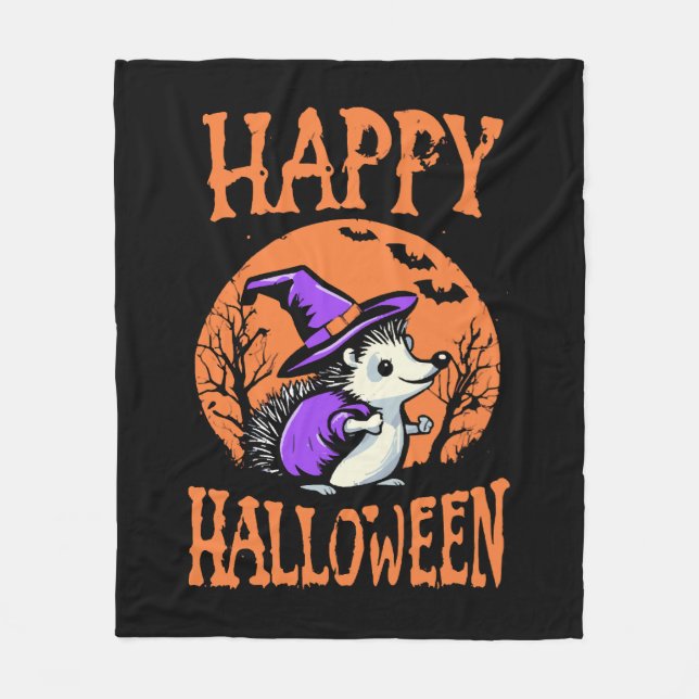 Cobertor De Velo Feliz Halloween Hedgehog Witch (Frente)