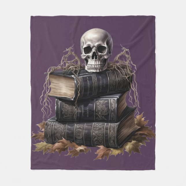 Cobertor De Velo Feliz Halloween Skull e Livros (Frente)