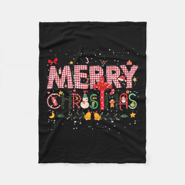 Cobertor De Velo Feliz Natal Buffalo Xadrez Vermelha Família Papais (Frente)