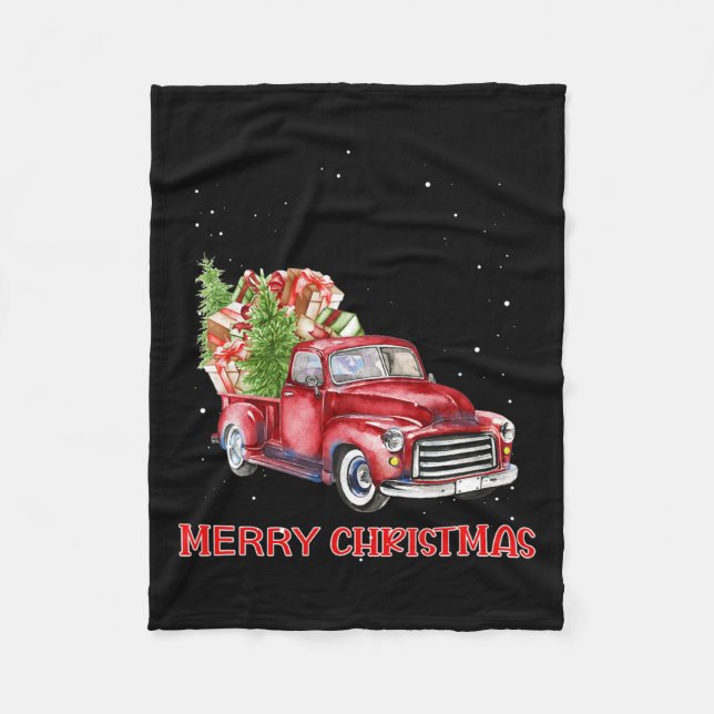 Cobertor De Velo Feliz Natal Clicar em Red Truck Tree Family Xmas (Frente)