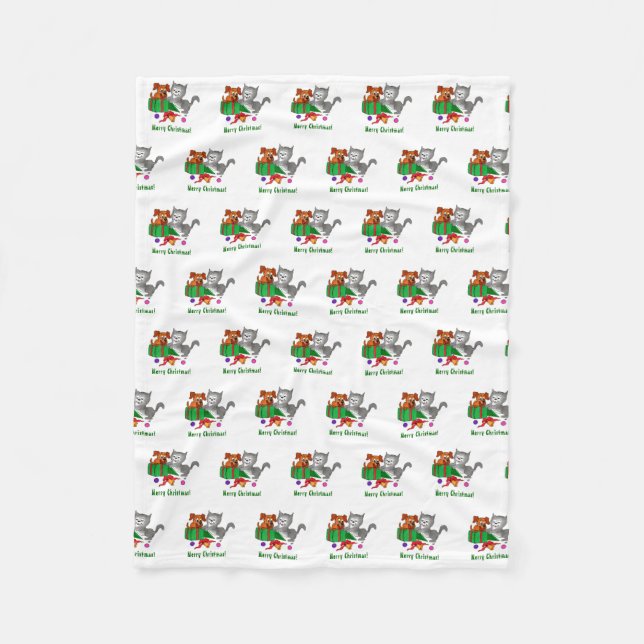 Cobertor De Velo Feliz Natal com Cat e Puppy (Frente)