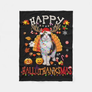 Cobertor De Velo Feliz Natal do Gato Halloween Cat HalloGraças