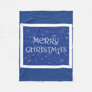 Cobertor De Velo Feliz Natal em Azul com Flocos de Neve