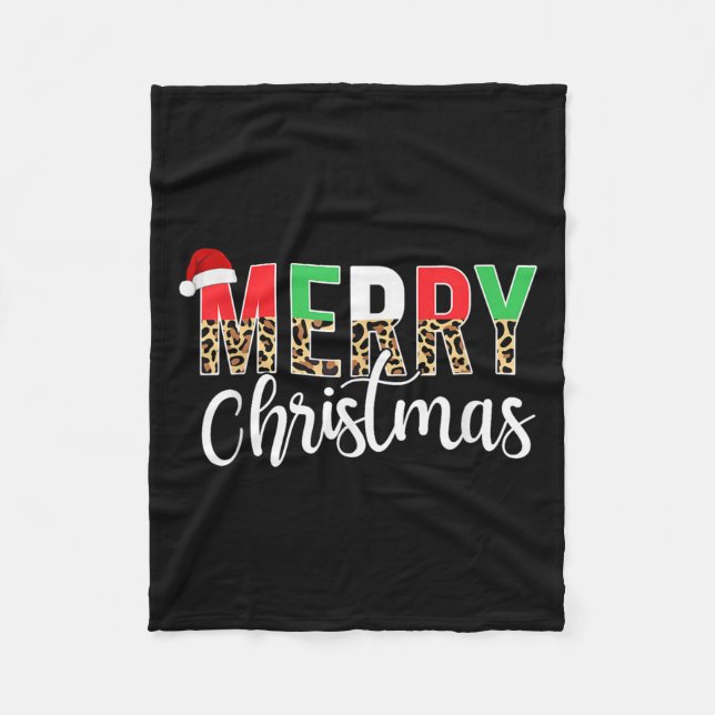 Cobertor De Velo Feliz Natal Estampa de Leopardo Família Combinando (Frente)