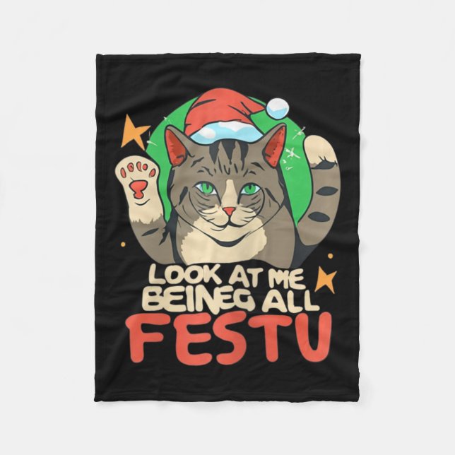 Cobertor De Velo Feliz Natal Gato Olhe Para Mim Sendo Festivo (Frente)