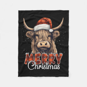 Cobertor De Velo Feliz Natal Highland Cow Western Santa Hat Xma