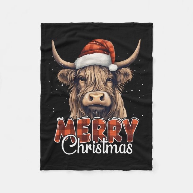 Cobertor De Velo Feliz Natal Highland Cow Western Santa Hat Xma (Frente)